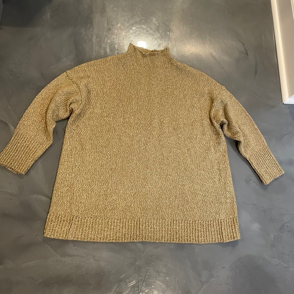 Pure Jill‎ J Jill Womens 2X Tan Marl Mock Roll Neck Oversized Cotton Sweater